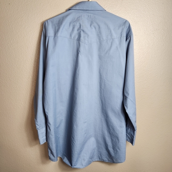 Northern Plains Mens |16.5x33| VTG LS Blue Western Pearl Snap Point Collar Shirt - Picture 6 of 8
